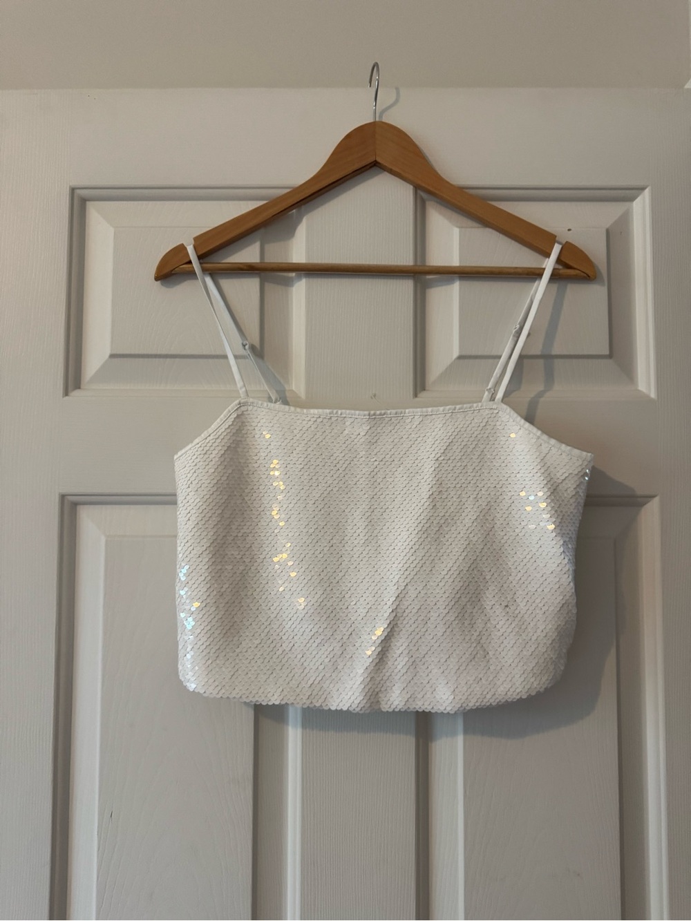 Abercrombie & Fitch White Sequin Cropped Camisole